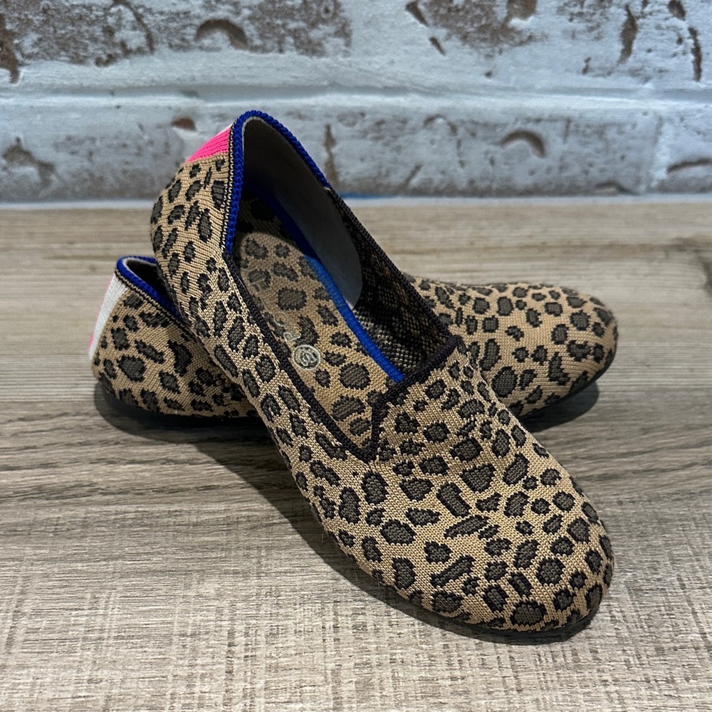 Rothy's Leopard Pattern Flats with Pink Accent